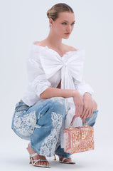 PICKING PETALS FLORAL AND LACE DETAIL DENIM PANTS