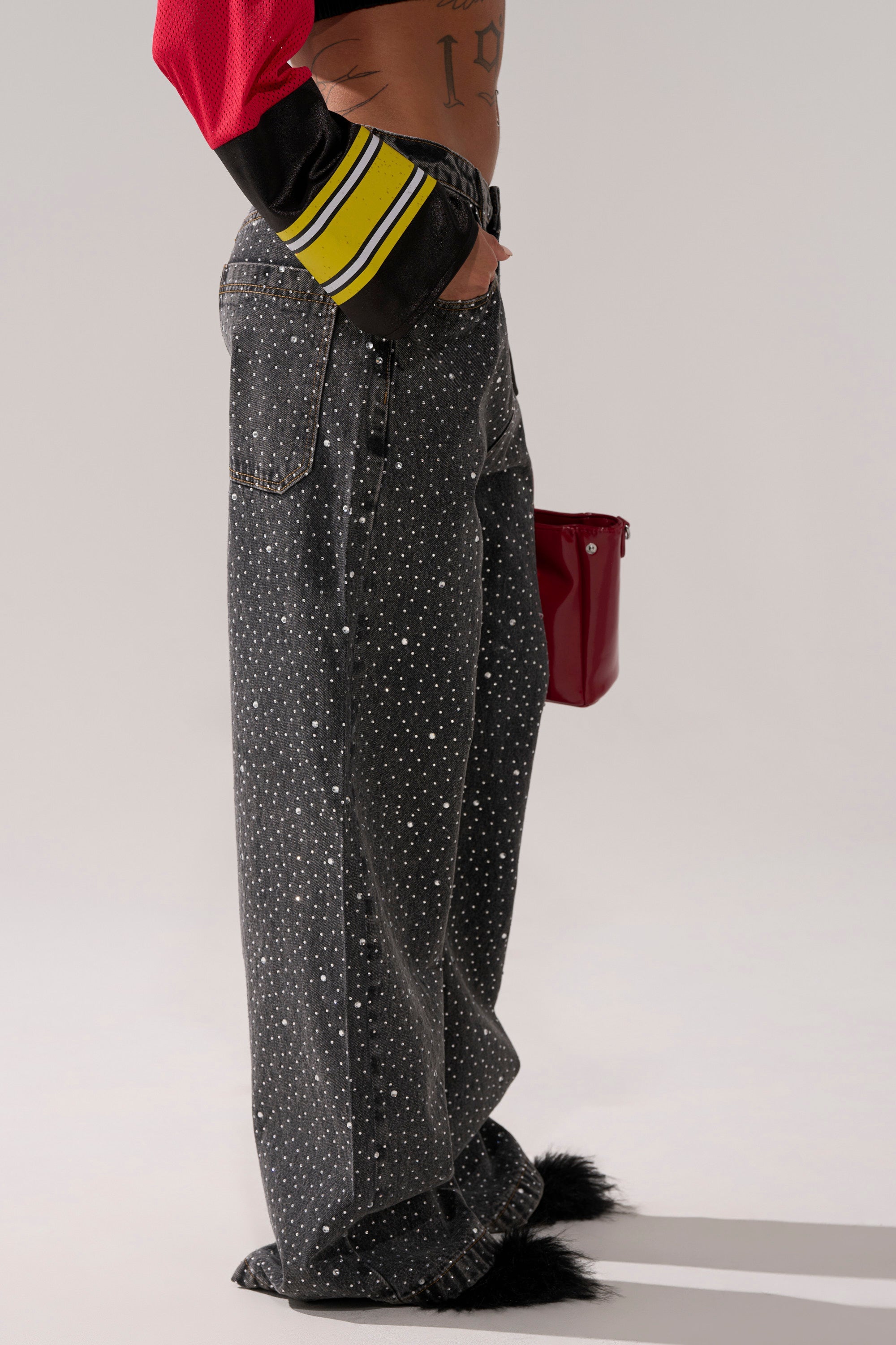 RHINESTONE QUEEN EMBELLISHED DENIM