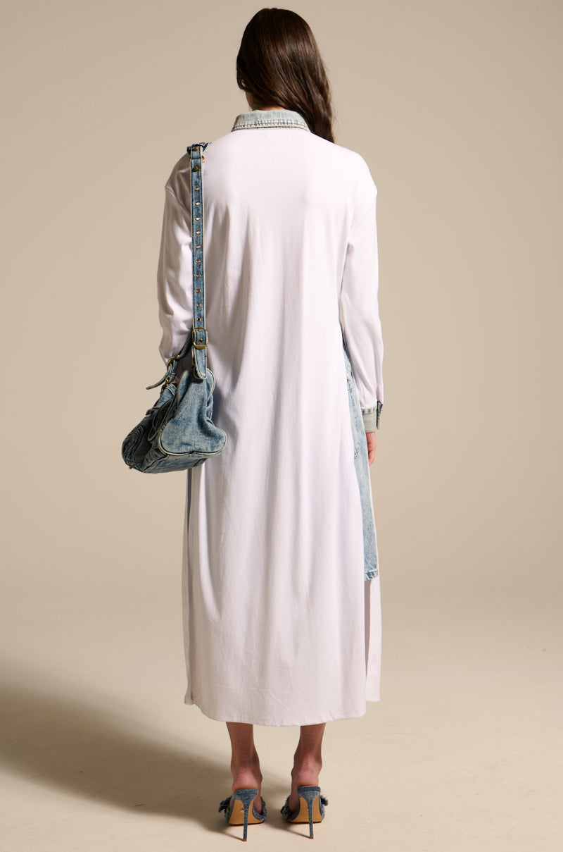 LEILA OVERSIZED WHITE MULTI BUTTON UP