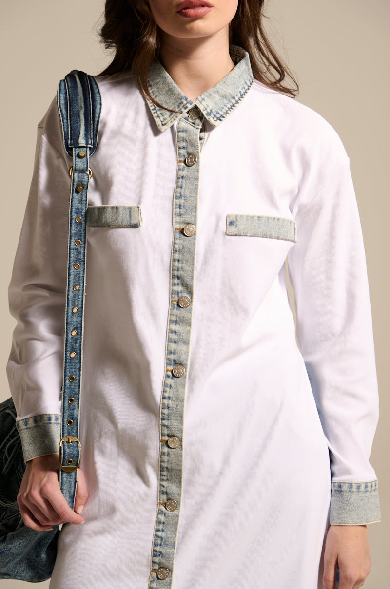 LEILA OVERSIZED WHITE MULTI BUTTON UP