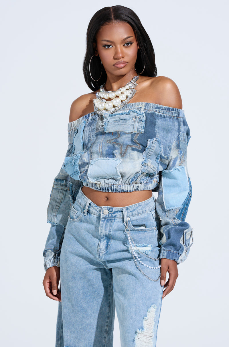 LEILA DENIM PATCHWORK SWEATSHIRT