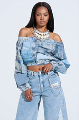 LEILA DENIM PATCHWORK SWEATSHIRT