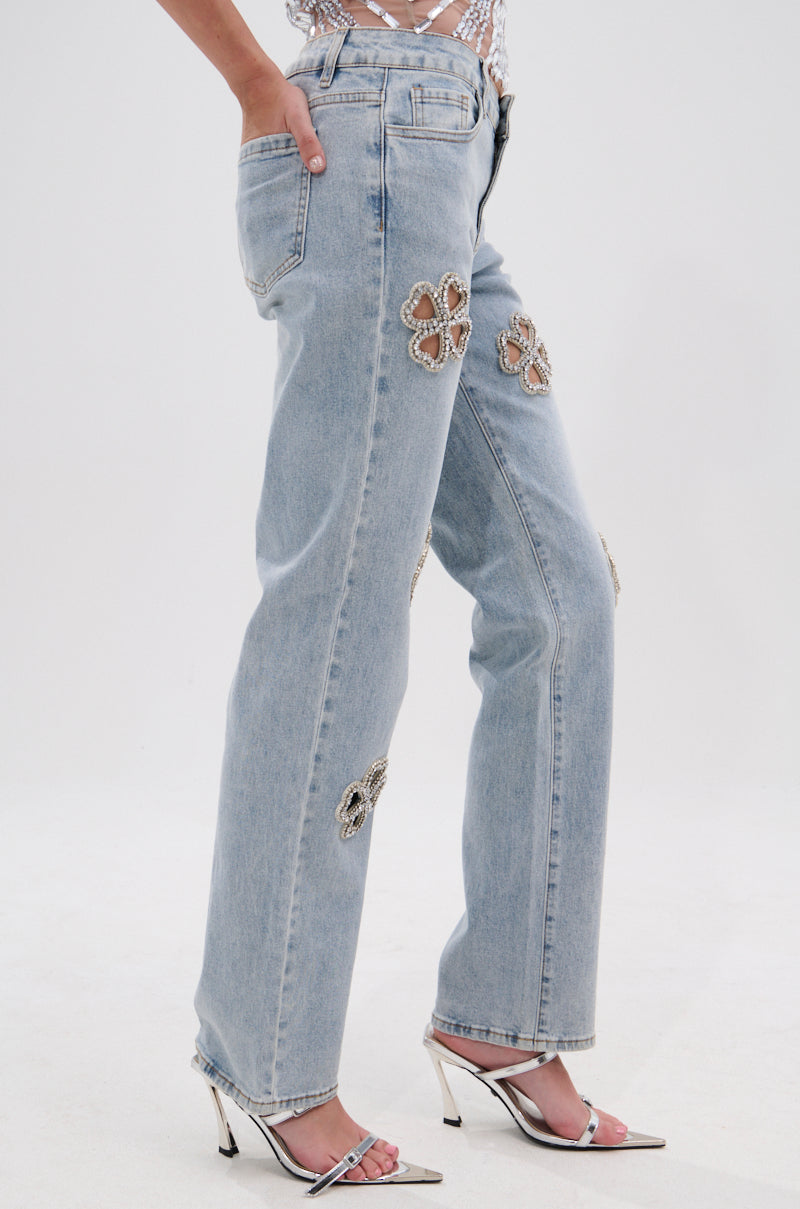 DIVINE FEMININE ENERGY RHINESTONE DETAIL JEANS