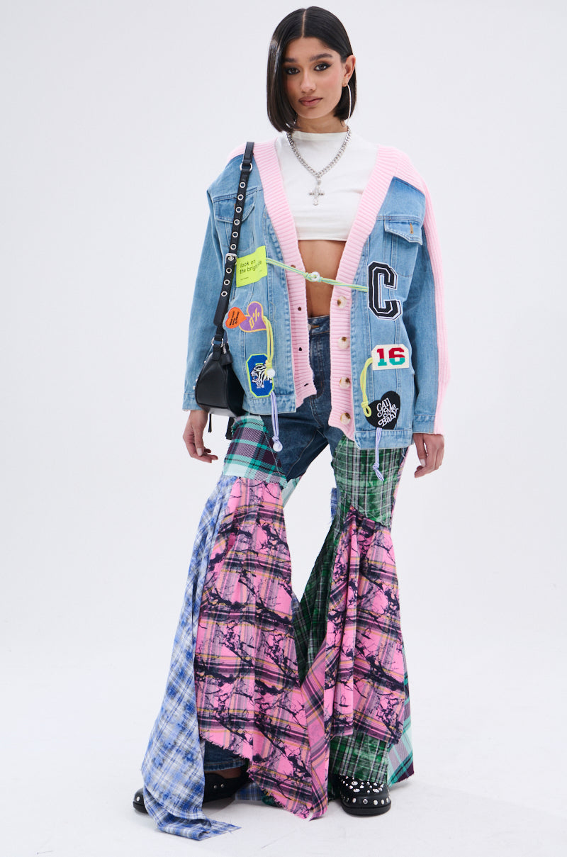 PLAID ON PLAID DENIM JEANS