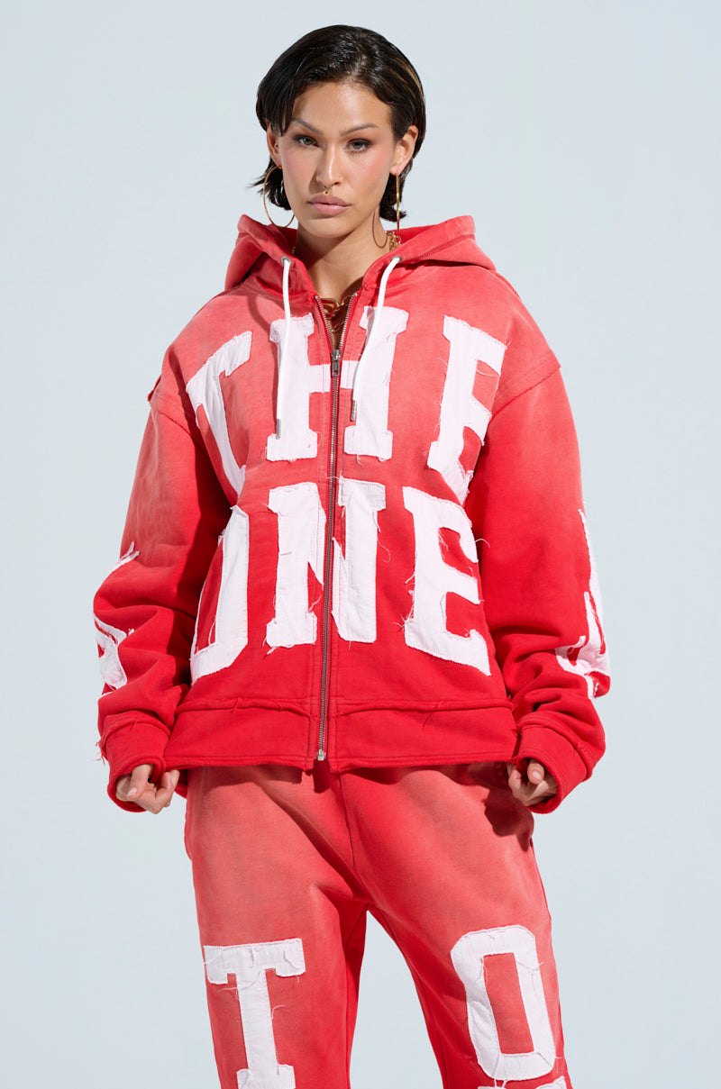 ONLY ONE ZIP UP SWEATSHIRT IN RED