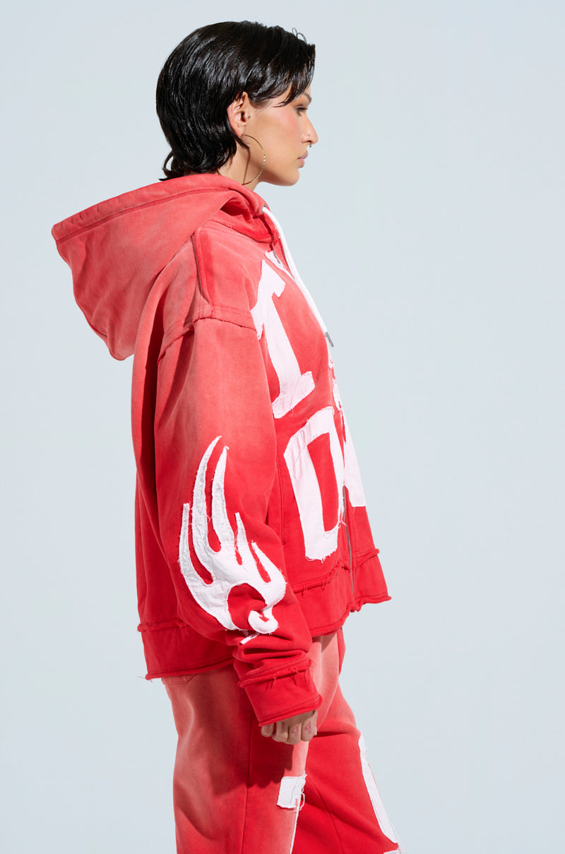 ONLY ONE ZIP UP SWEATSHIRT IN RED