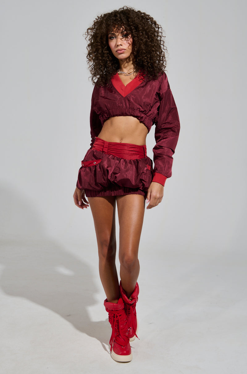 PUTTING IN WORK MINI BUBBLE SKIRT IN RED