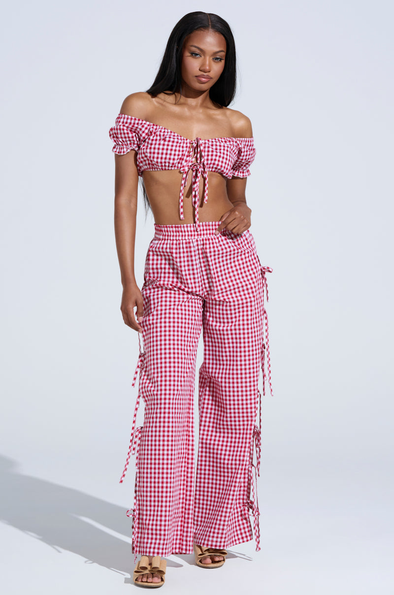 LET ME LIVE GINGHAM SIDE TIE PANT