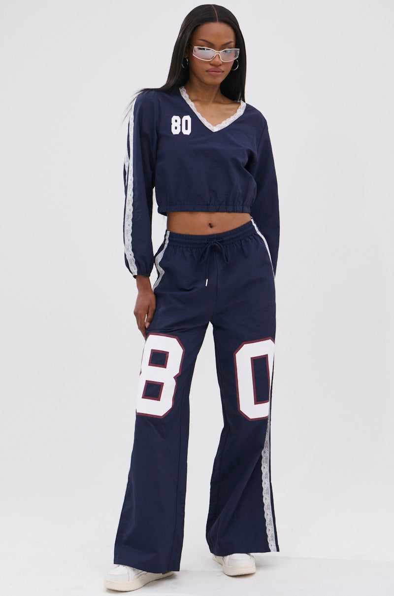 LACE TRIM NYLON TRACK PANT