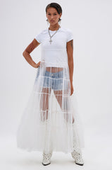 PERFECT FOR LAYERING TULLE MAXI DRESS IN WHITE