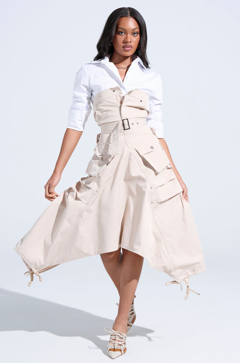 STROLLIN DOWN SOHO CARGO MIDI DRESS