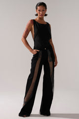 SOMETHING DIFFERENT RELAXED DENIM WITH RHINESTONE MESH