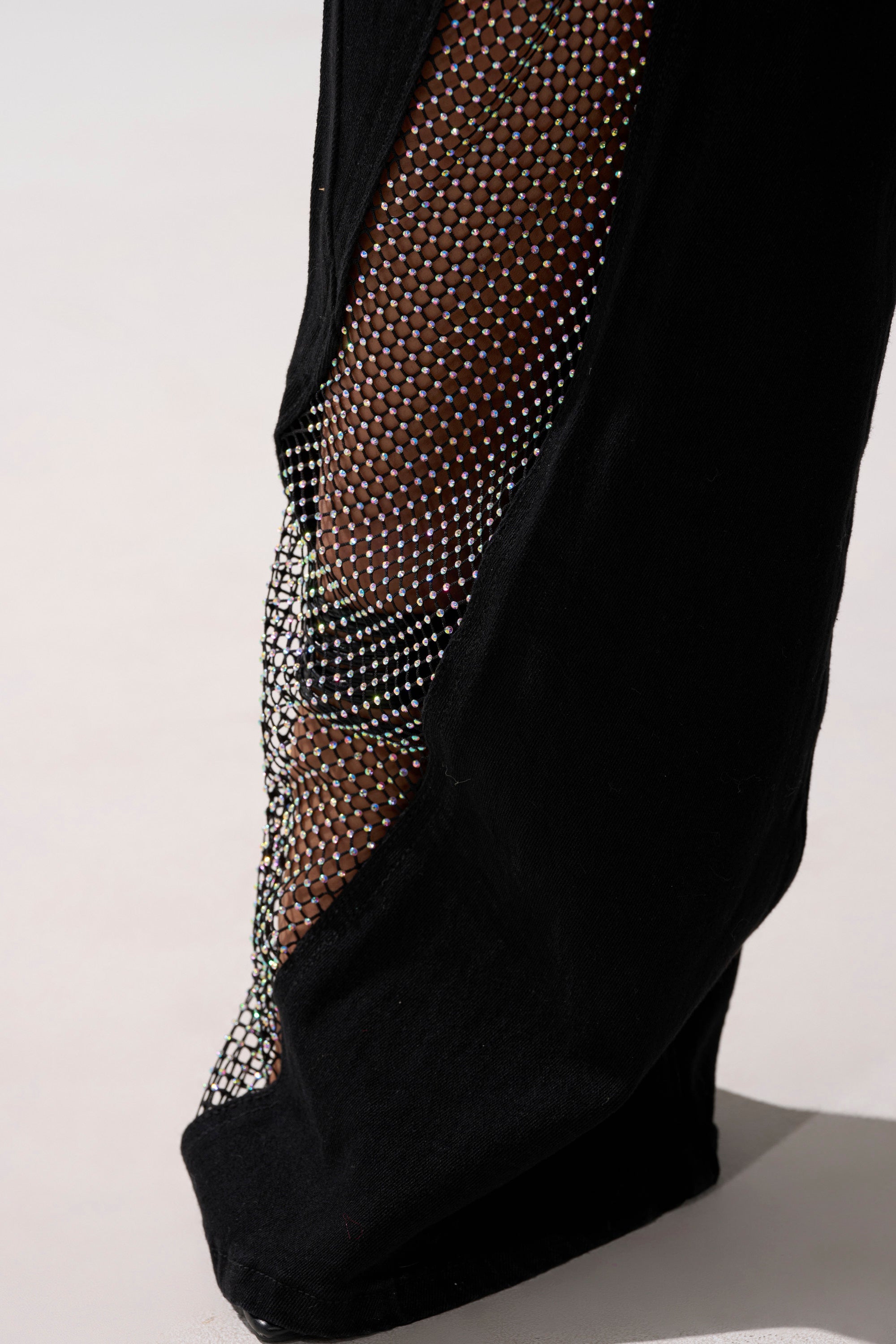 SOMETHING DIFFERENT RELAXED DENIM WITH RHINESTONE MESH