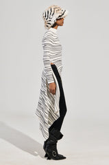 ISA HIGH LOW SEXY SLIT STRIPED SWEATER IN WHITE
