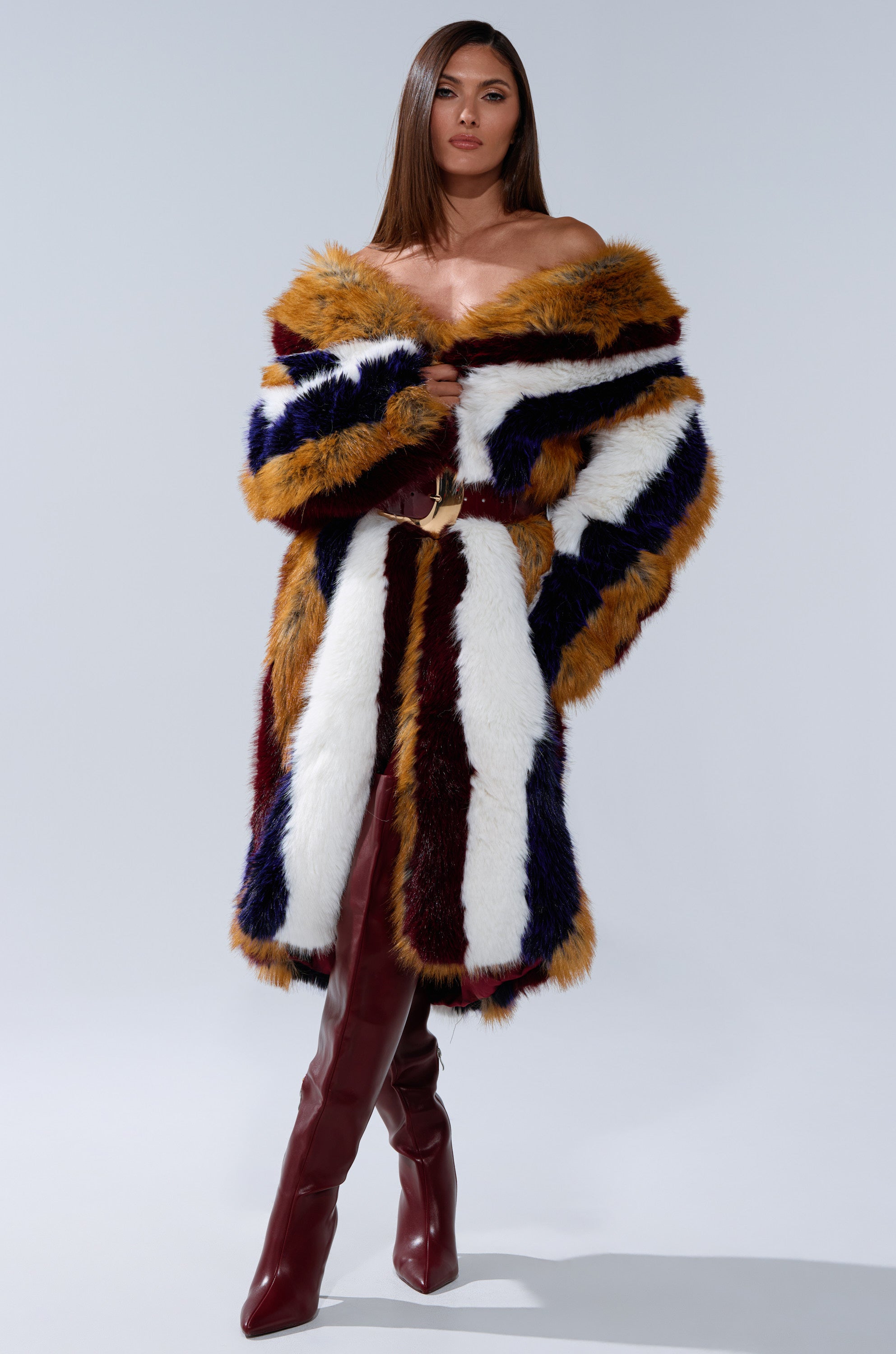 ALAIA STRIPED FAUX FUR