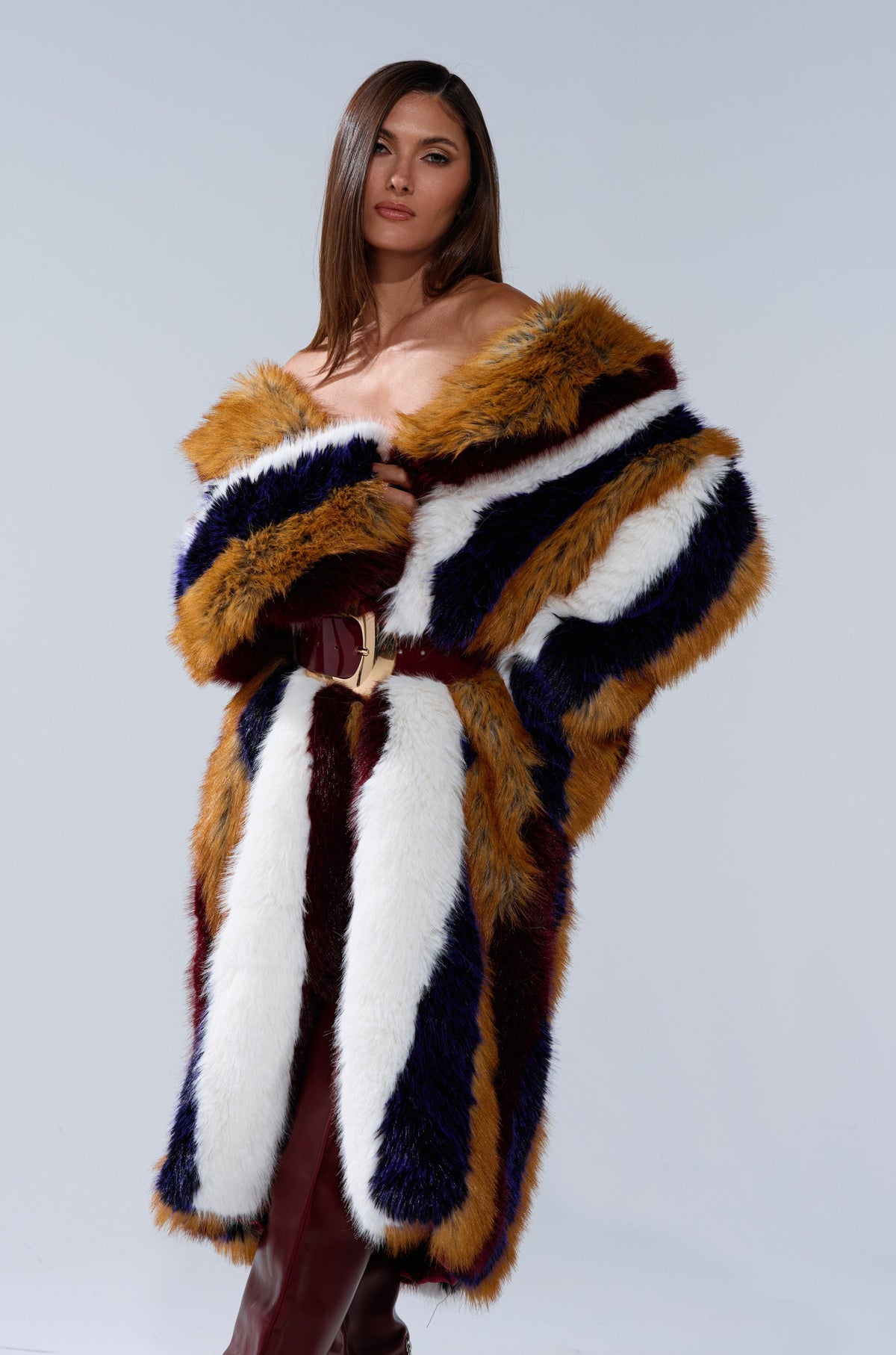 ALAIA STRIPED FAUX FUR