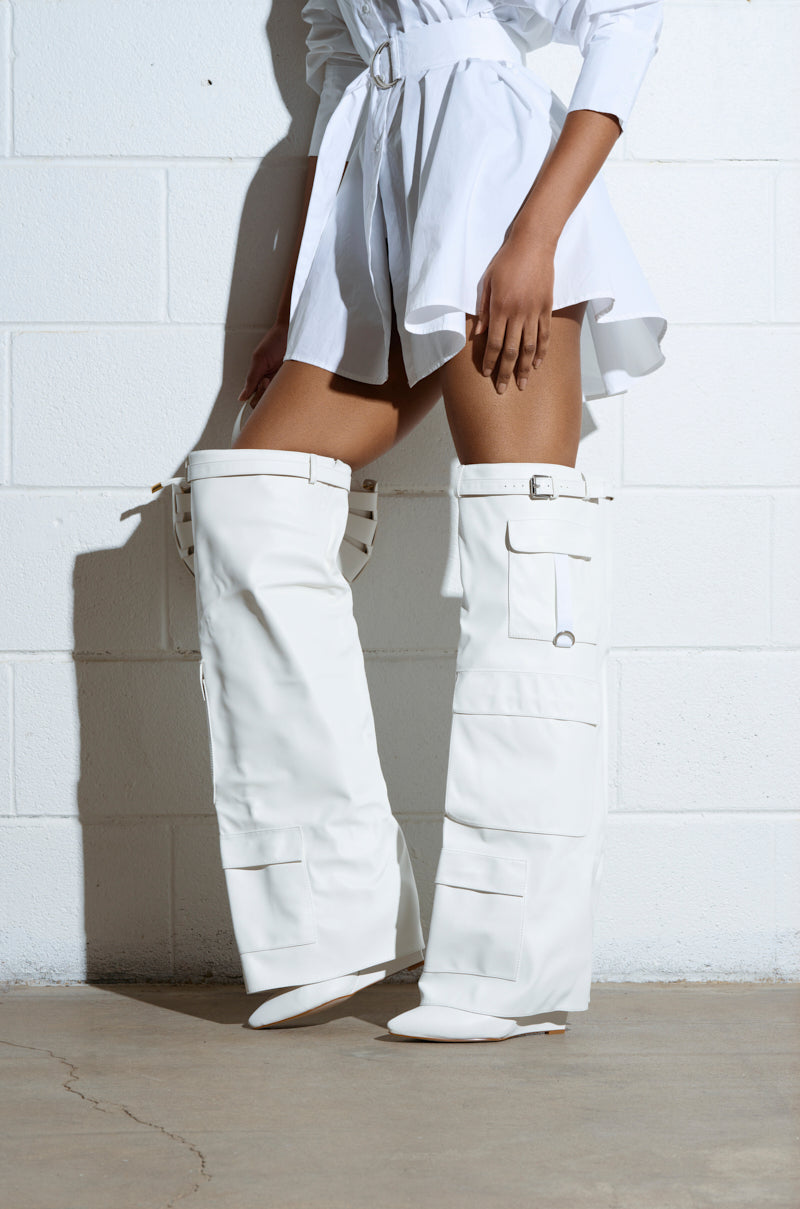 AZALEA WANG ALEXIA FOLD OVER WEDGE BOOT IN WHITE