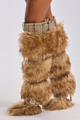 AZALEA WANG AMALBERT BROWN MULTI FUR AND BUCKLES BOOT