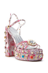 AZALEA WANG ANNIE FUCHSIA BROCADE CHUNKY SANDAL
