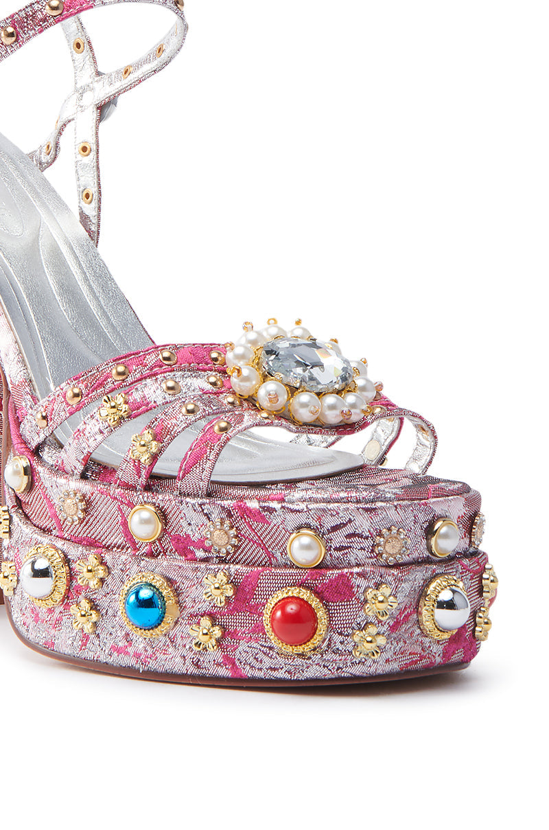 AZALEA WANG ANNIE FUCHSIA BROCADE CHUNKY SANDAL