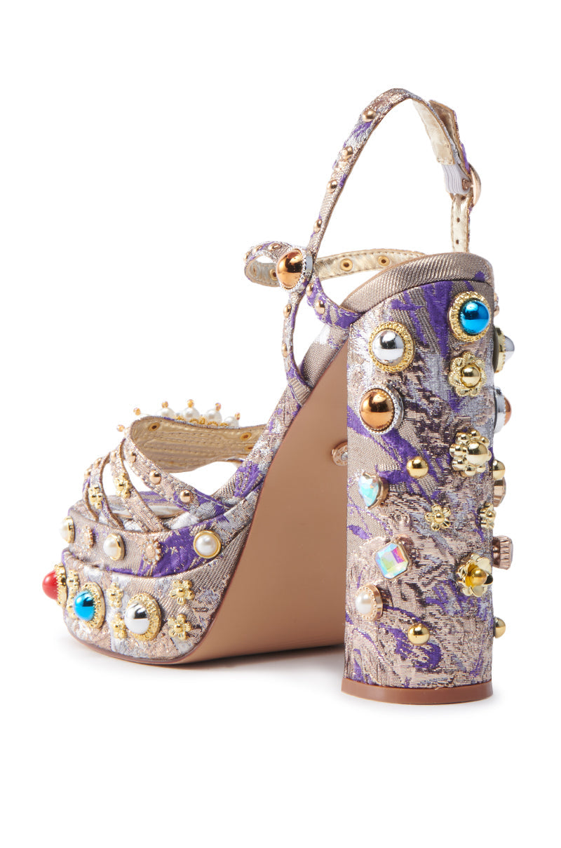 AZALEA WANG ANNIE PURPLE BROCADE CHUNKY SANDAL