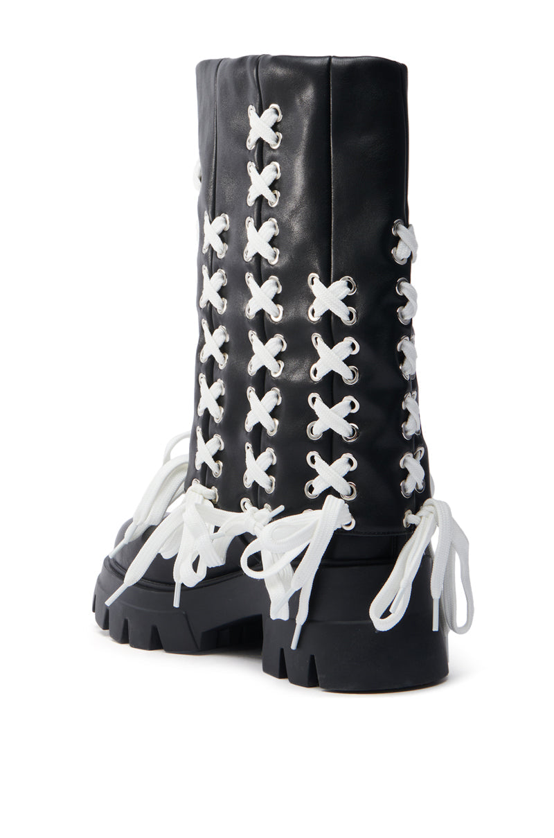 AZALEA WANG ANSELM BLACK LACE TIE BOOTIE