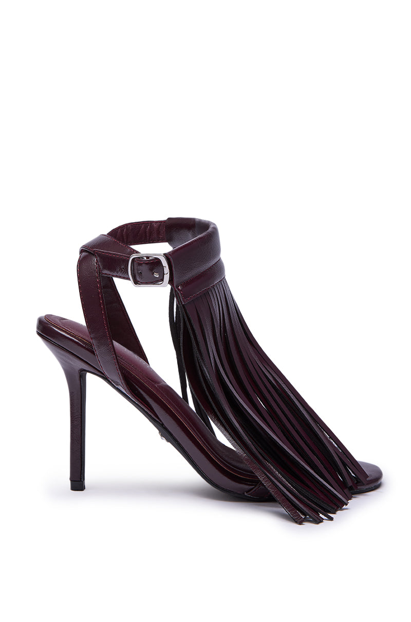 AZALEA WANG ANTIQUE BURGUNDY FRINGE UPPER STILETTO SANDAL