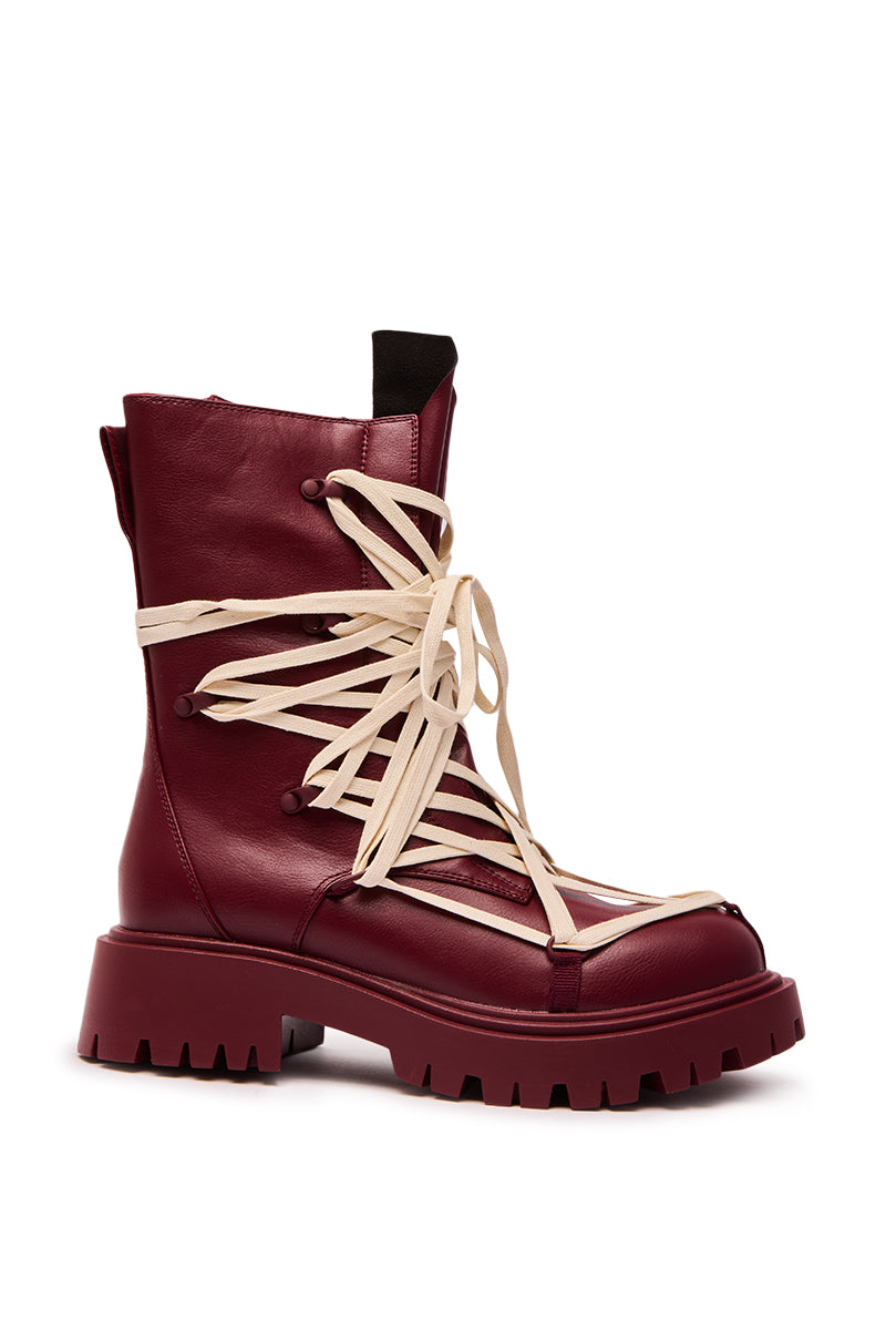 AZALEA WANG ARJUN BURGUNDY LACE DETAIL BOOTIE