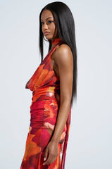 UP IN FLAMES SCARF DETAILED COWL NECK BLOUSE