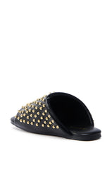 AKIRA  BAGGER STUDDED SLIP ON SANDAL IN BLACK