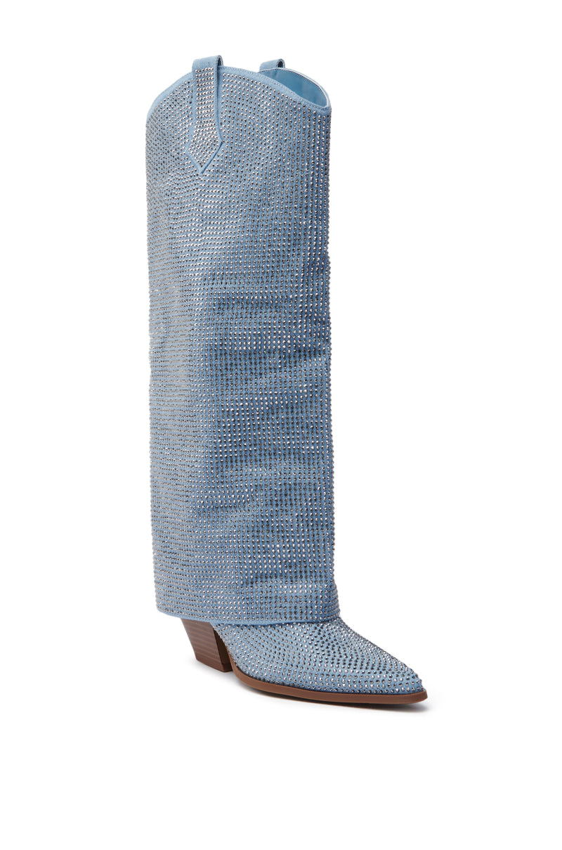 AZALEA WANG BANIAN DENIM WESTERN RHINESTONE BOOT