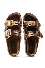AKIRA BAYLEAVES BRONZE SLIP ON FLAT SANDAL