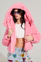 MARDIE PINK FUZZY HOODED PUFFER
