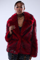 NO LOOKING BACK FAUX FUR IN RED MULTI