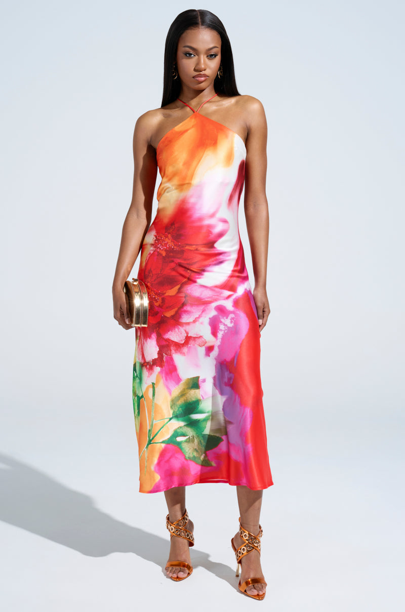 TIME MOVES FAST PRINTED MIDI DRESS