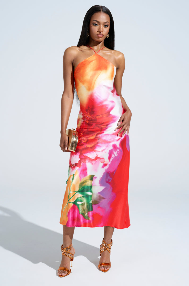 TIME MOVES FAST PRINTED MIDI DRESS