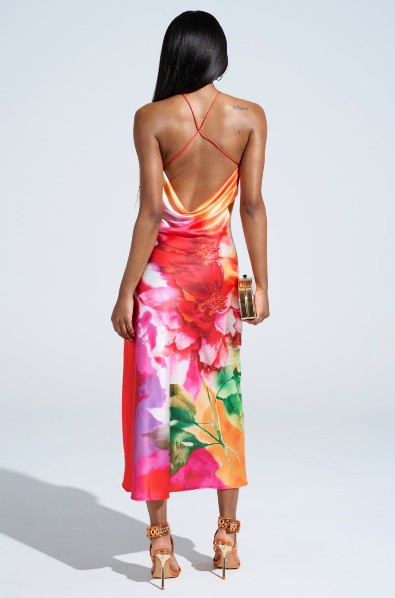 TIME MOVES FAST PRINTED MIDI DRESS