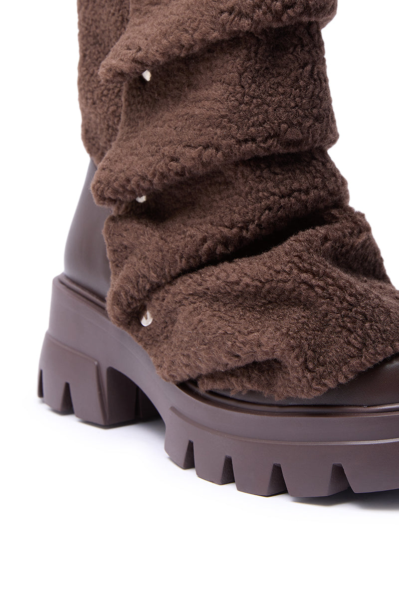 AZALEA WANG BEHATI BROWN SHERPA BOOTIE WITH SNAP DETAIL