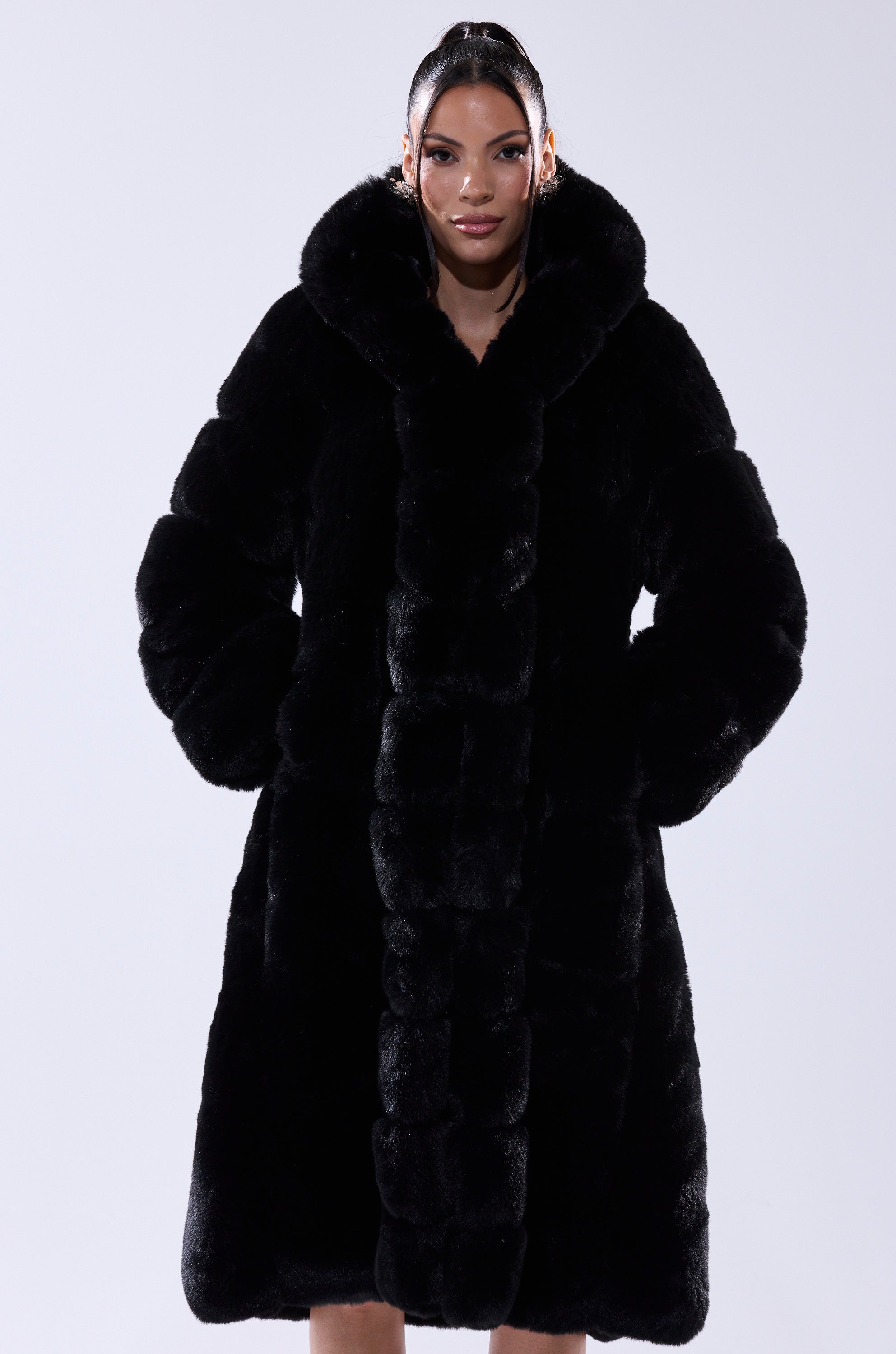 BERLIN HOODED FAUX FUR IN BLACK