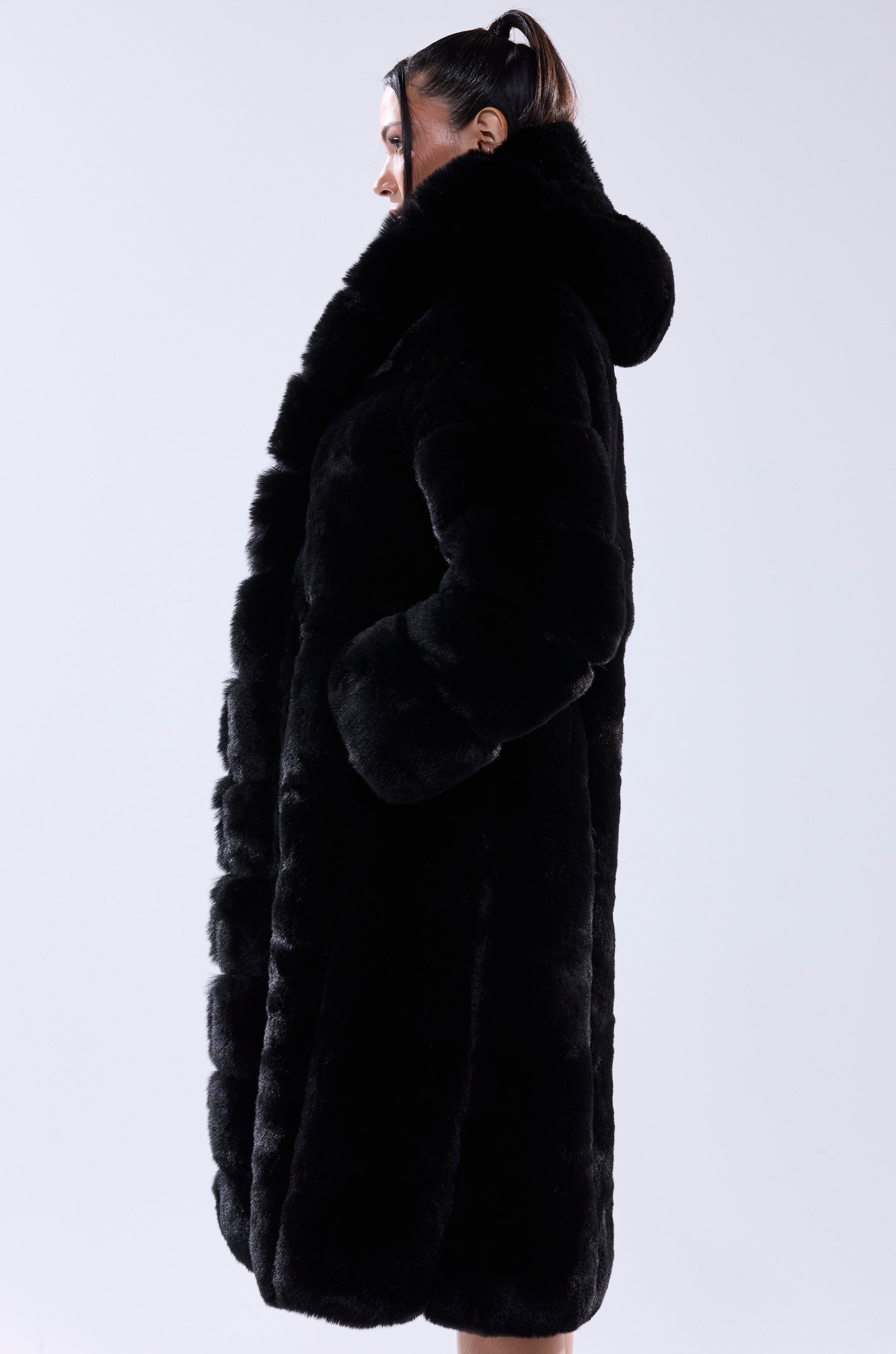 BERLIN HOODED FAUX FUR IN BLACK