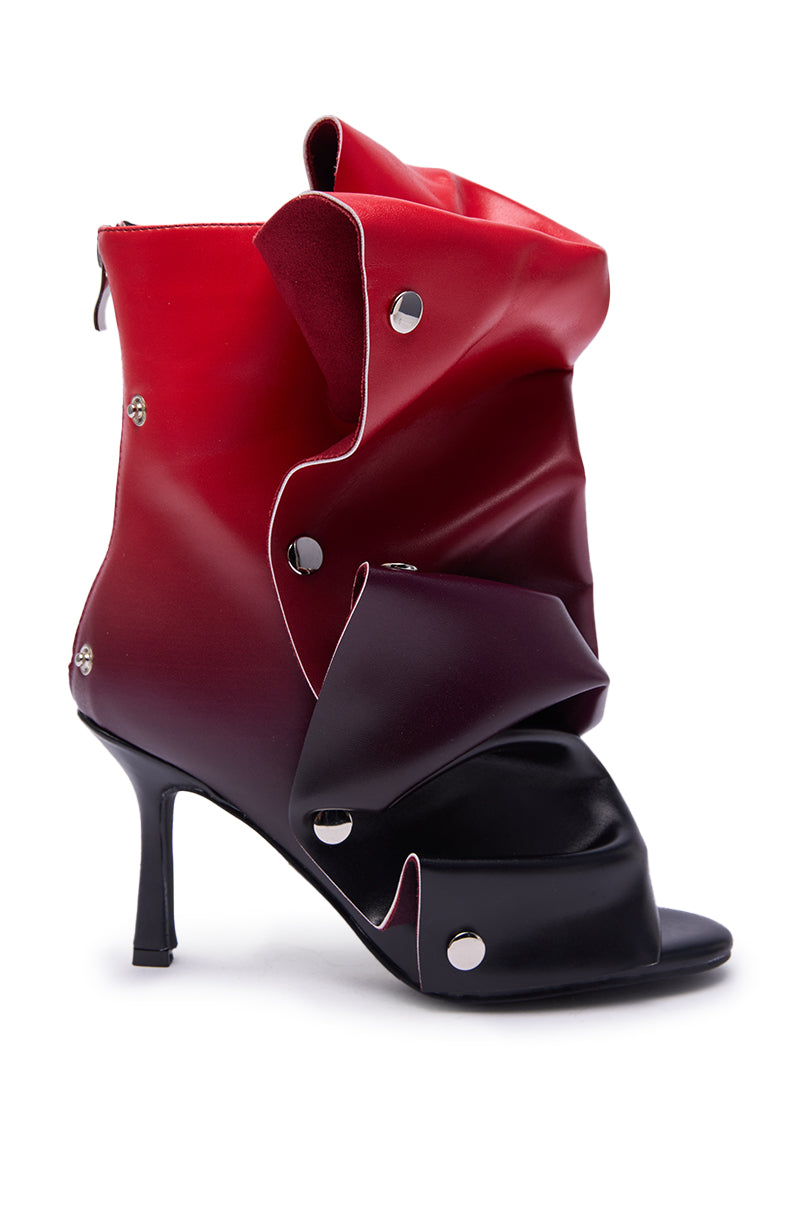 AZALEA WANG BIRDSONG RED OMBRE SNAP OPEN TOE BOOTIE