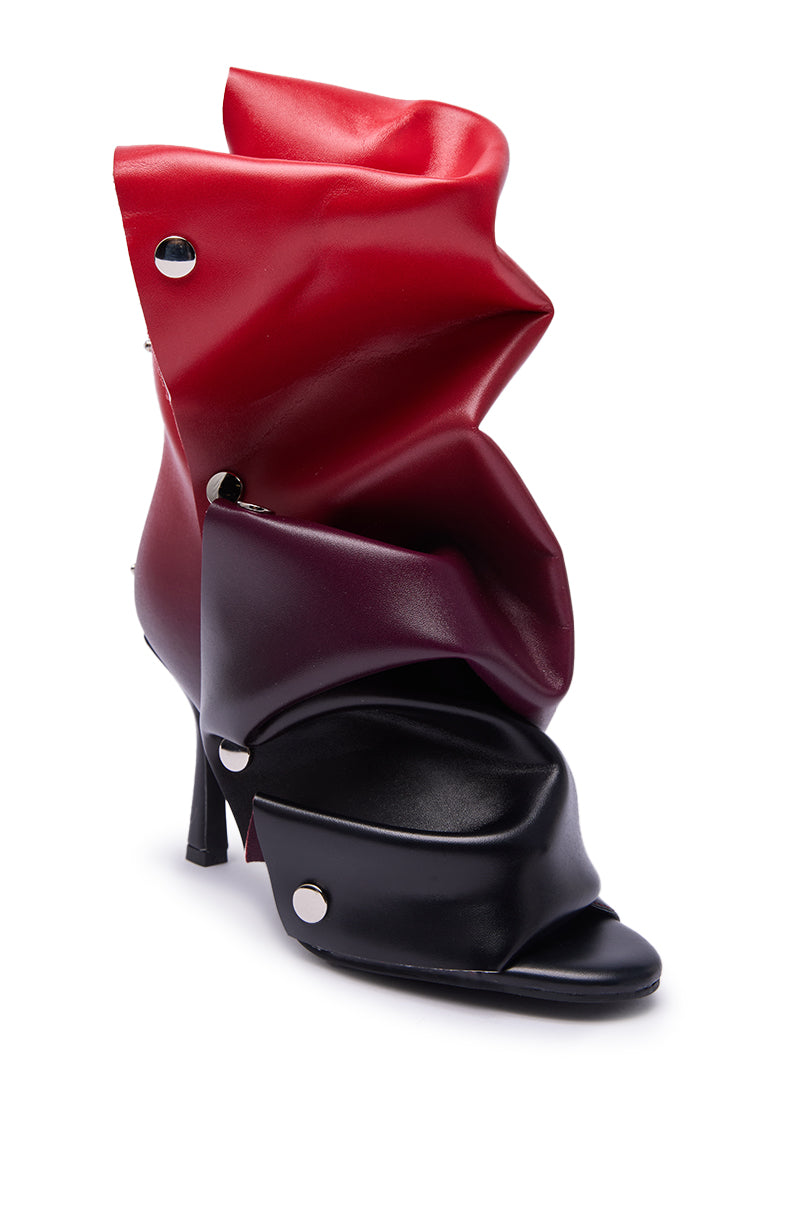 AZALEA WANG BIRDSONG RED OMBRE SNAP OPEN TOE BOOTIE
