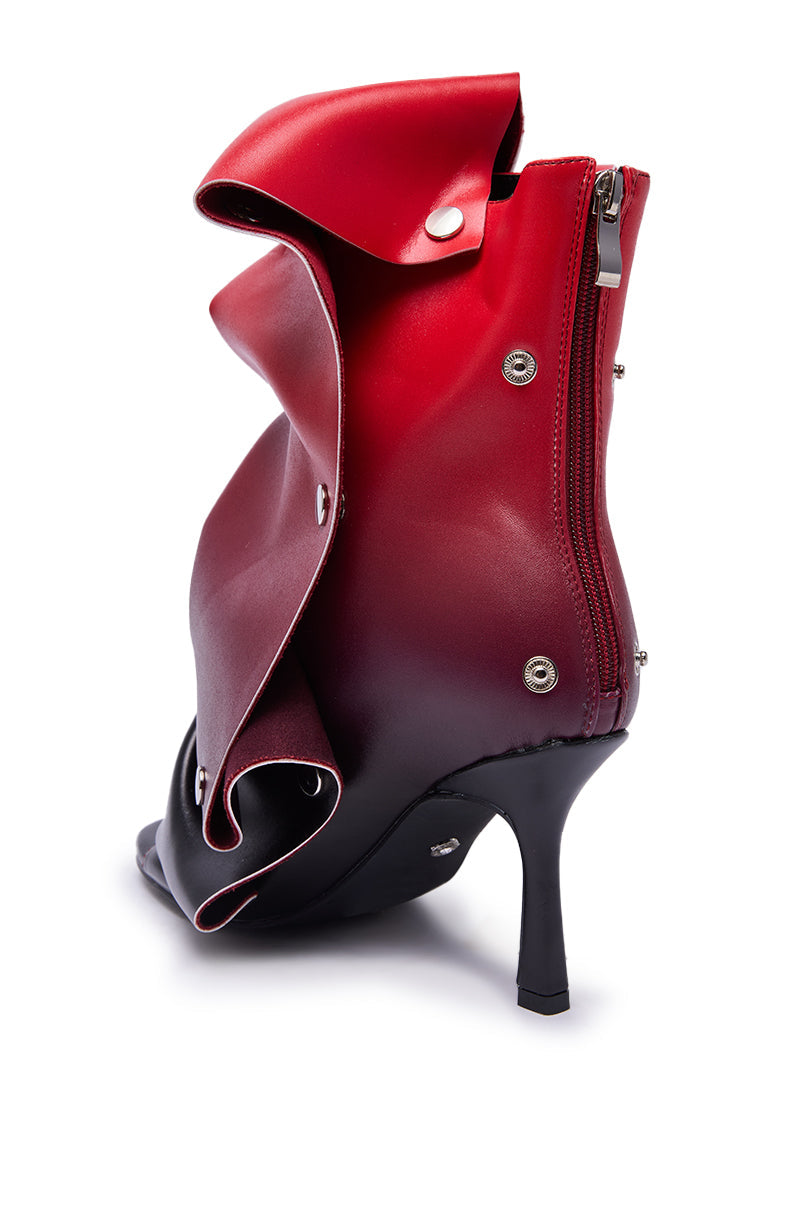 AZALEA WANG BIRDSONG RED OMBRE SNAP OPEN TOE BOOTIE