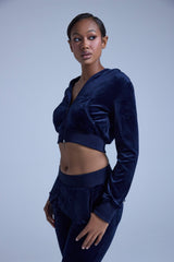 TAYLOR VELOUR FITTED ZIP UP IN NAVY