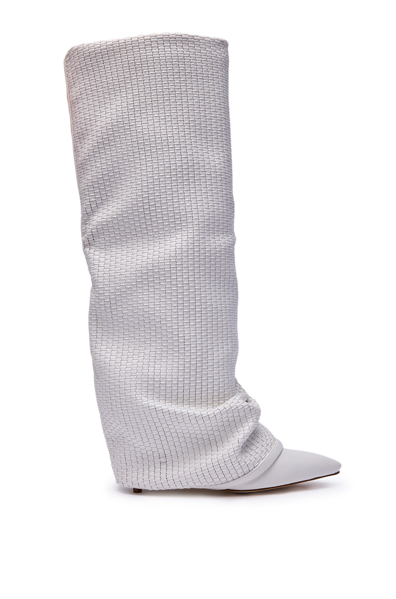 AZALEA WANG BRETANGE WOVEN PU FOLD OVER BOOT IN WHITE
