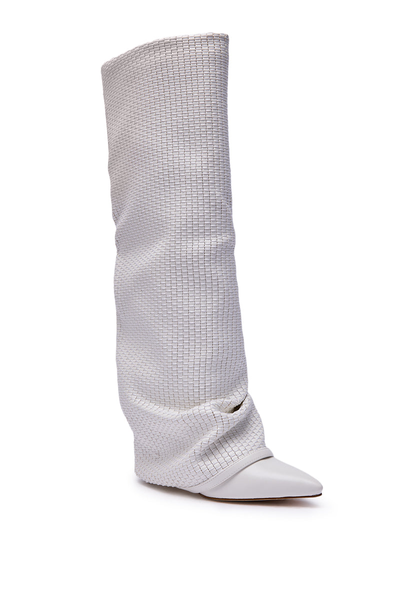 AZALEA WANG BRETANGE WOVEN PU FOLD OVER BOOT IN WHITE