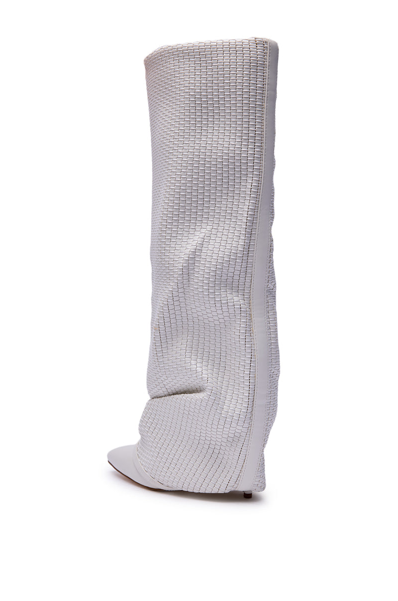 AZALEA WANG BRETANGE WOVEN PU FOLD OVER BOOT IN WHITE
