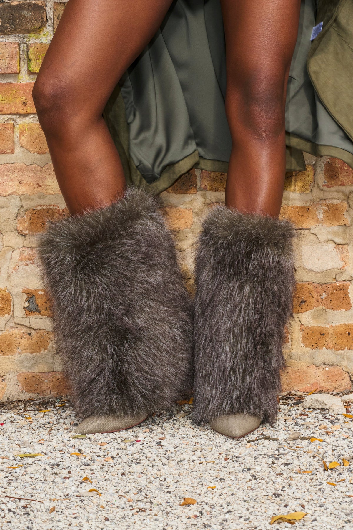 AZALEA WANG BRIASH OLIVE WEDGE FUR BOOTIE