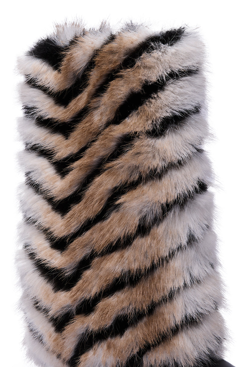 AZALEA WANG BRIENNE BLACK FUR HIDDEN WEDGE BOOTIE