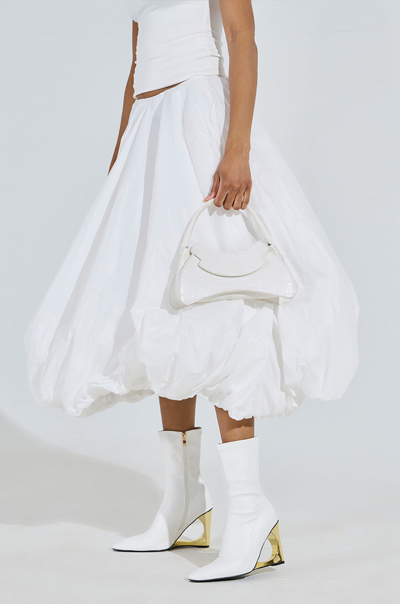 AZALEA WANG BRIXHAM WHITE BOOTIE WITH NOVELTY HEEL